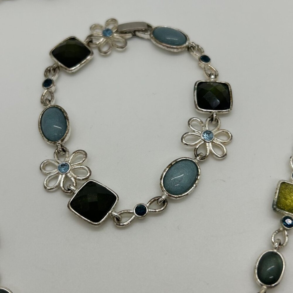 Multi Color Link Chocker Necklace & Bracelet Set Silver Setting With Multi Color - Picture 9 of 16